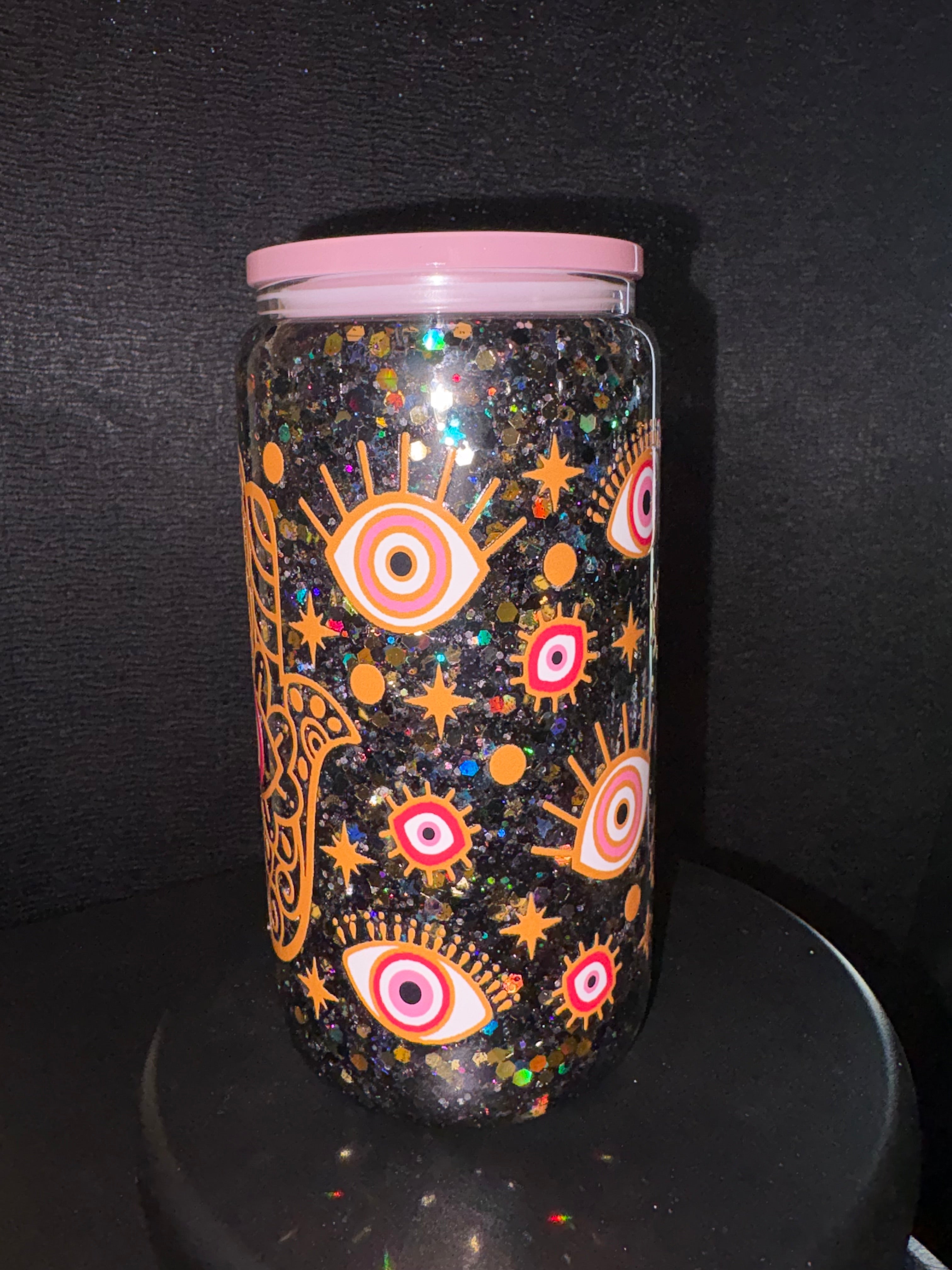 Pre made pink evil eye snow globe cup