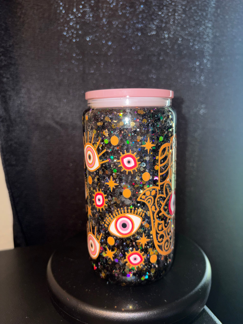 Pre made pink evil eye snow globe cup